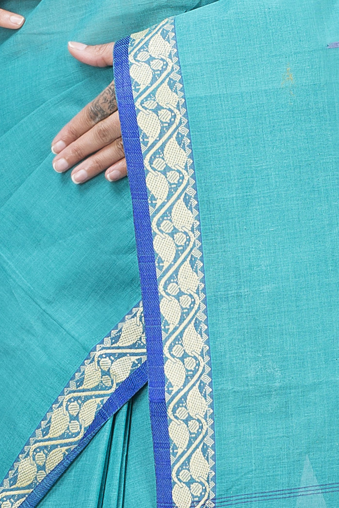 See Blue Pure Cotton Gaela Tant Saree (920)